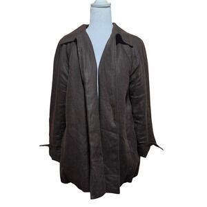 Talbots Woman Pure Irish Linen Open Front Jacket Brown Size X Raglan Sleeve